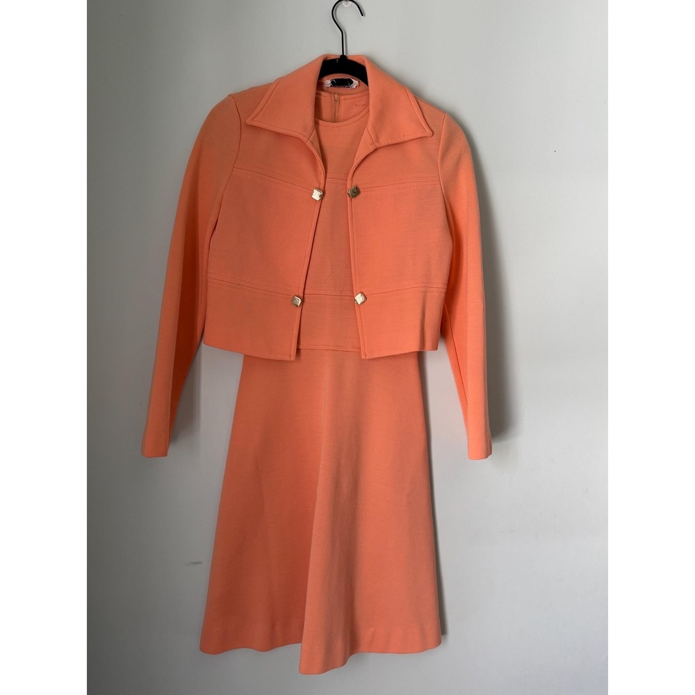 Vintage 1960s Jonathan Logan Peach Knit Dress & Cropped Jacket Set | XS